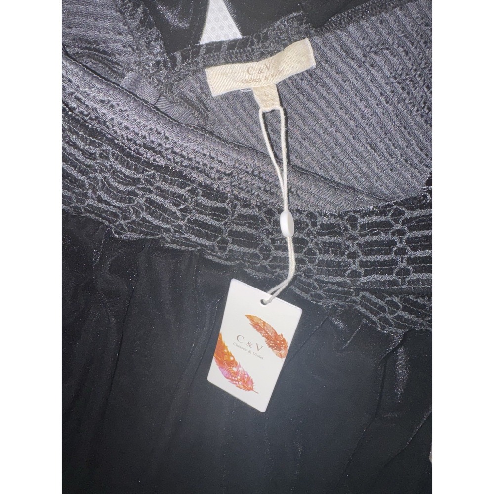 C&V Chelsea & Violet Smocked Ruffle Hem Mini Dress Women's Sz L Black Velvet NWT - Picture 7 of 7